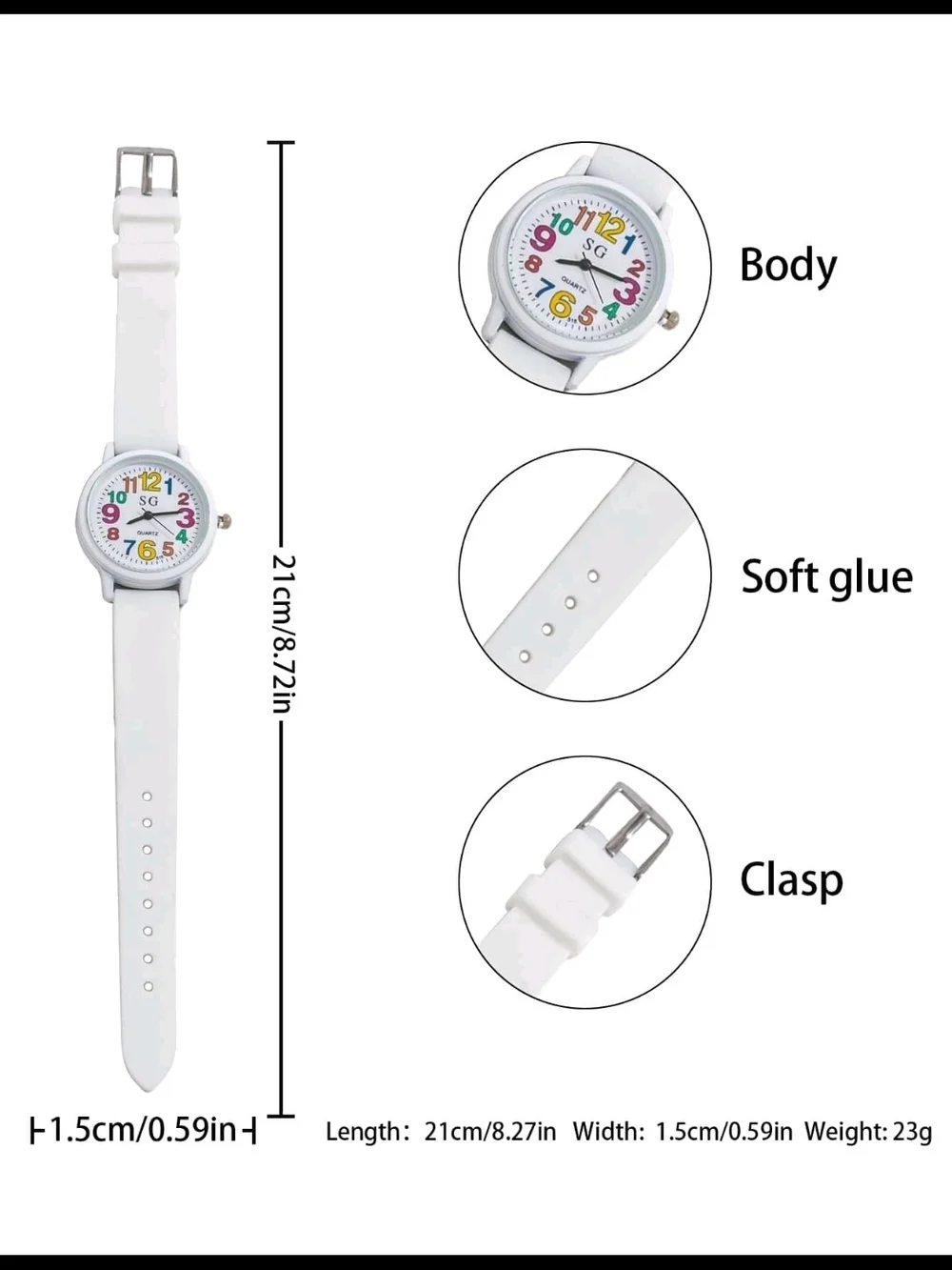 Kids White Silicone Strap Watch with Colorful Numbers